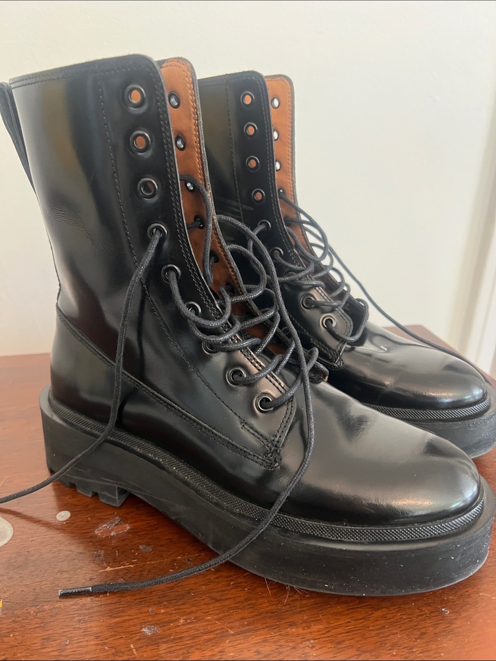 & Other Stories Glossy Black Platform Lace-Up Combat Boot Price is firm